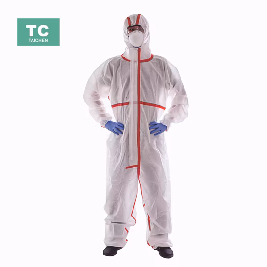 Combinaison jetable de protection chimique microporeuse avec sweat à capuche et chaussons